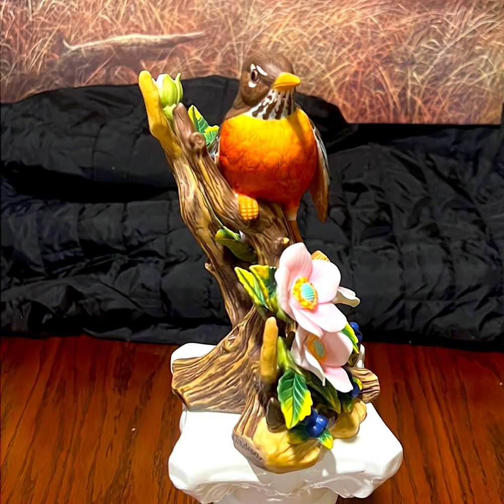 ANDREA’S BIRDS. ROBIN with WILD ROSES 🌹 Fine Hand Painted Porcelain Art 9743 - Picture 4 of 16